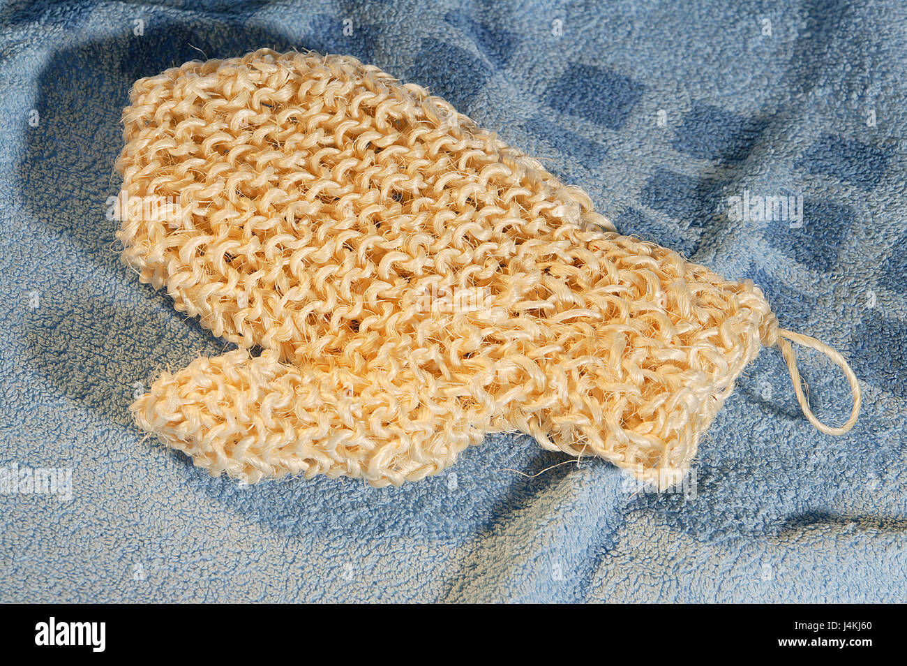 Towel, massage glove Luffahandschuh, massage, massage, personal care, cosmetics, body culture, shell care, beauty care, blood circulation-supporting, pleasant sensation, well-being, détente, rest, spoiling, Beauty, wellness, object photography, still life Stock Photo