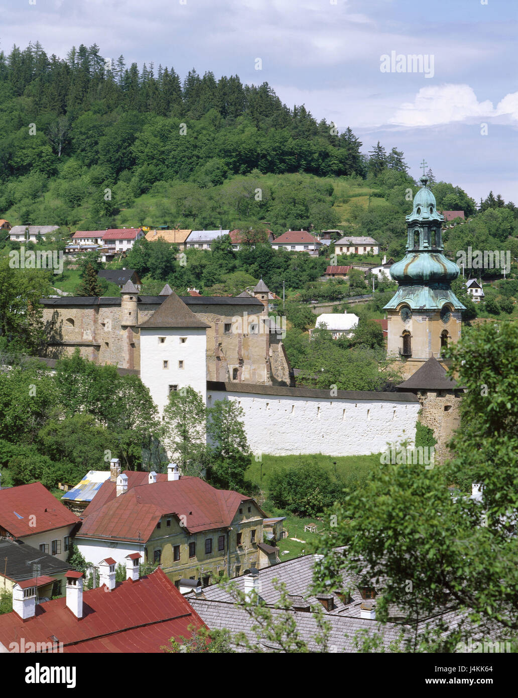 Slovakia, Banska Stiavnica, town view, old castle 'Stary zamok' Europe, the Slovakian republic, the Slovak Erzgebirge, Schemnitz, town, mining town, lock, building, structure, architecture, place of interest, UNESCO-world cultural heritage Stock Photo