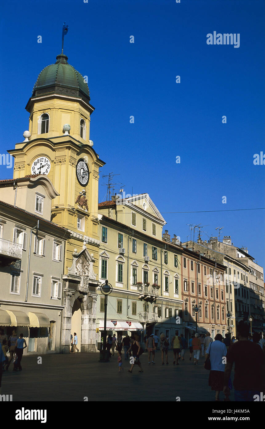 Croatia, Rijeka, city centre, Korzo, terrace, town tower, passer-by ...
