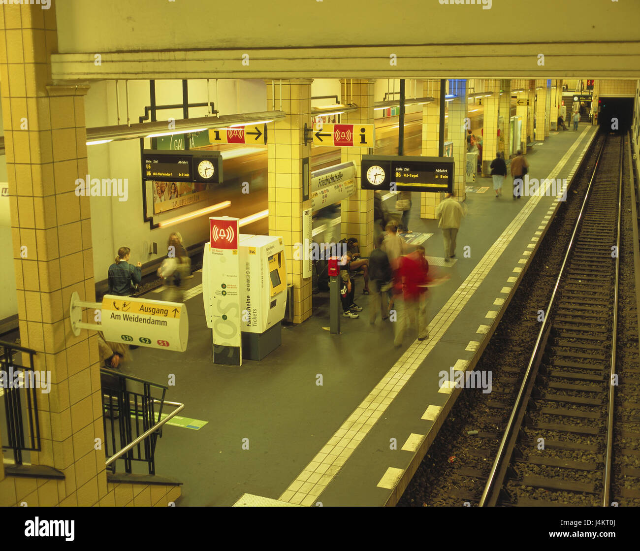 Germany, Berlin, Friedrichstrasse, subway station, passengers, blur Europe, town, capital, part of town, public transit, publicly, town traffic, traffic, short-distance traffic, passenger traffic, transportation of human beings, underground, railway station, stop, platform, passengers Stock Photo