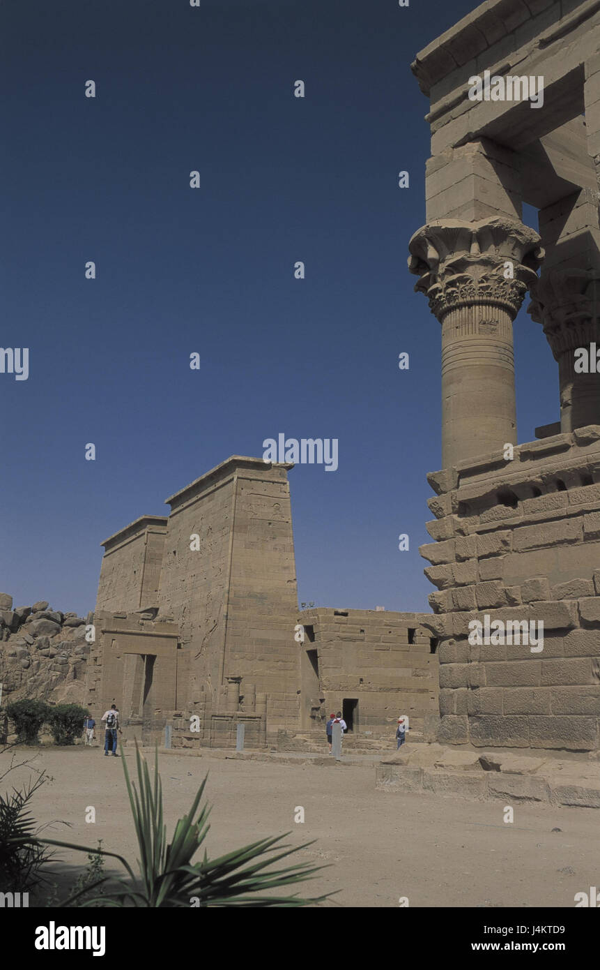 Egypt, Nubia, Aswan, Agilika, Isis temple outside, Africa, East, Aswan, island, reservoir, art, culture, place of interest, temple, Isis, Philae, UNESCO-world cultural heritage, 1st pylon, gate, goal attachment Stock Photo