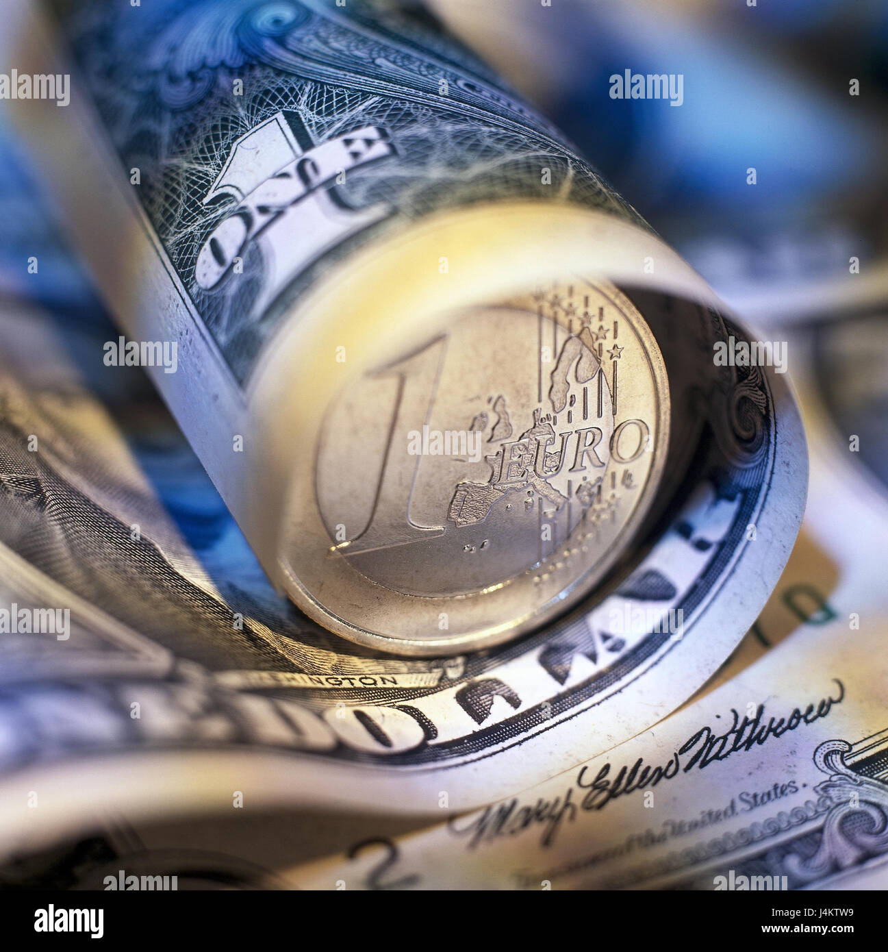 Dollar Bank Note Euro Coin Roll Up America Europe Money Stock