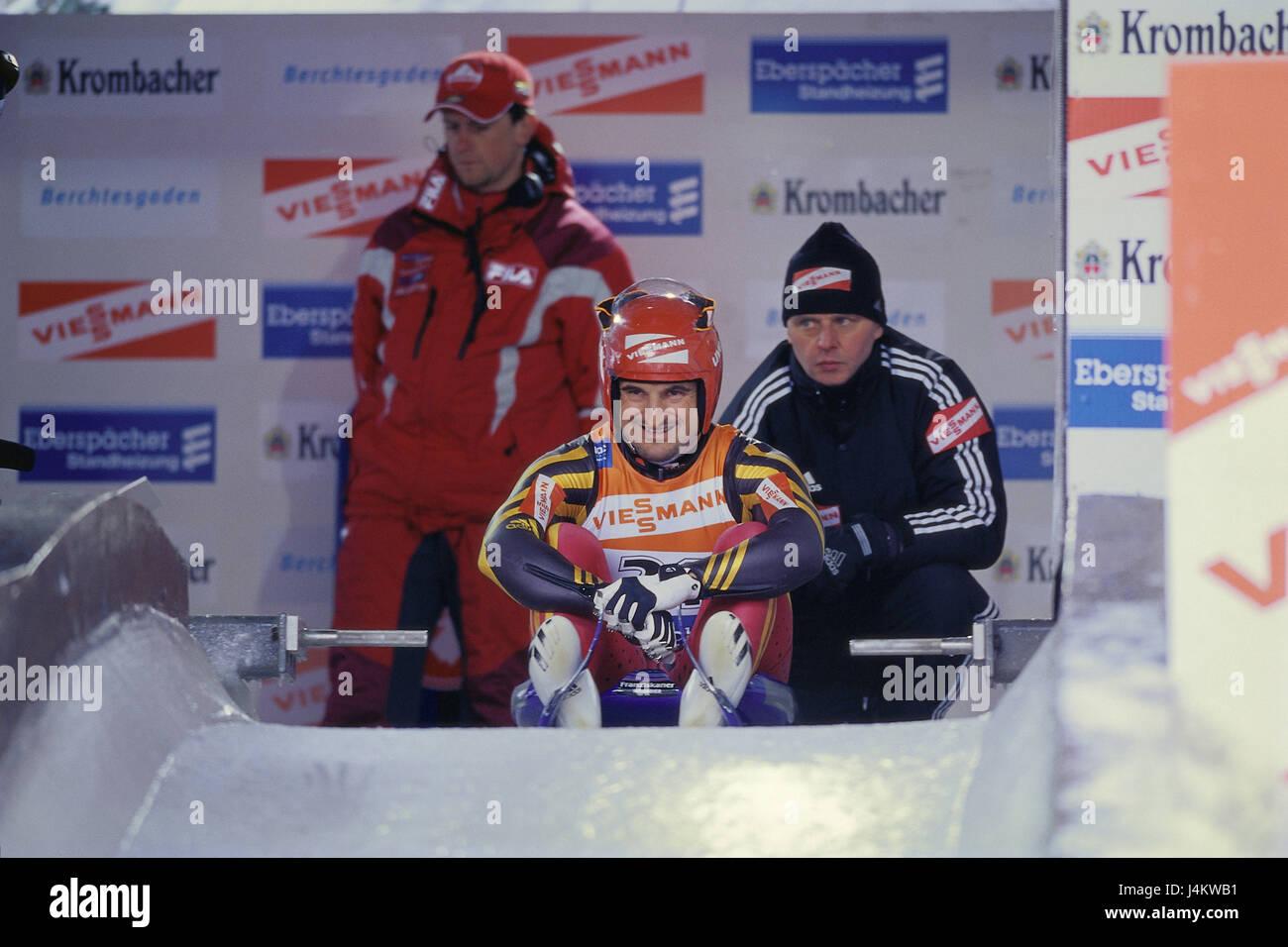 Germany, Berchtesgaden, ice cream channel, start, racing tobogganist