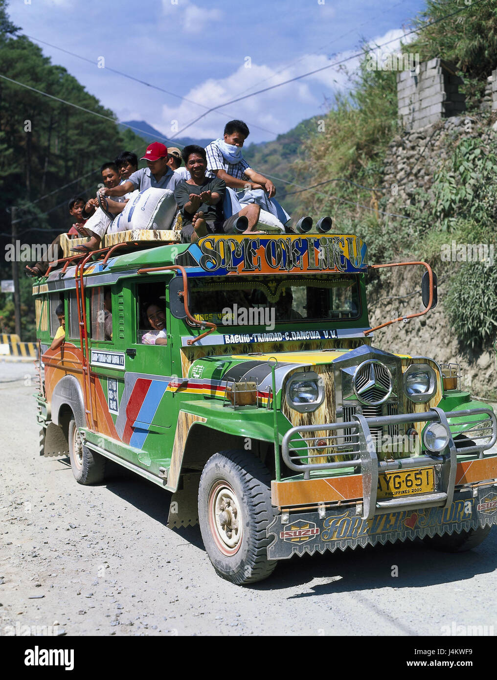 The Philippines, Banawe, mountain road, Jeepney South-East Asia, Malay archipelago, island group, island, Central Cordillera, mountain landscape, mountains, street, means of transportation, jeep, publicly, transport, promotion, transportation of human beings, tradition Stock Photo