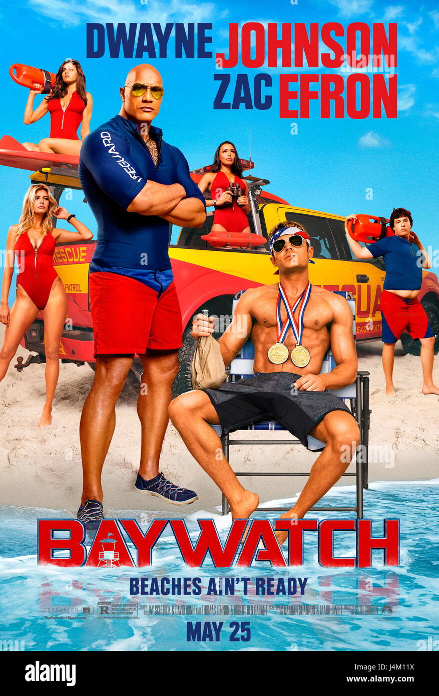 RELEASE DATE: May 26, 2017 TITLE: Baywatch STUDIO: Paramount Pictures DIRECTOR: Seth Gordon PLOT: Two unlikely prospective lifeguards vie for jobs alongside the buff bodies who patrol a beach in California STARRING: Poster Art. (Credit: © Paramount Pictures/Entertainment Pictures) Stock Photo