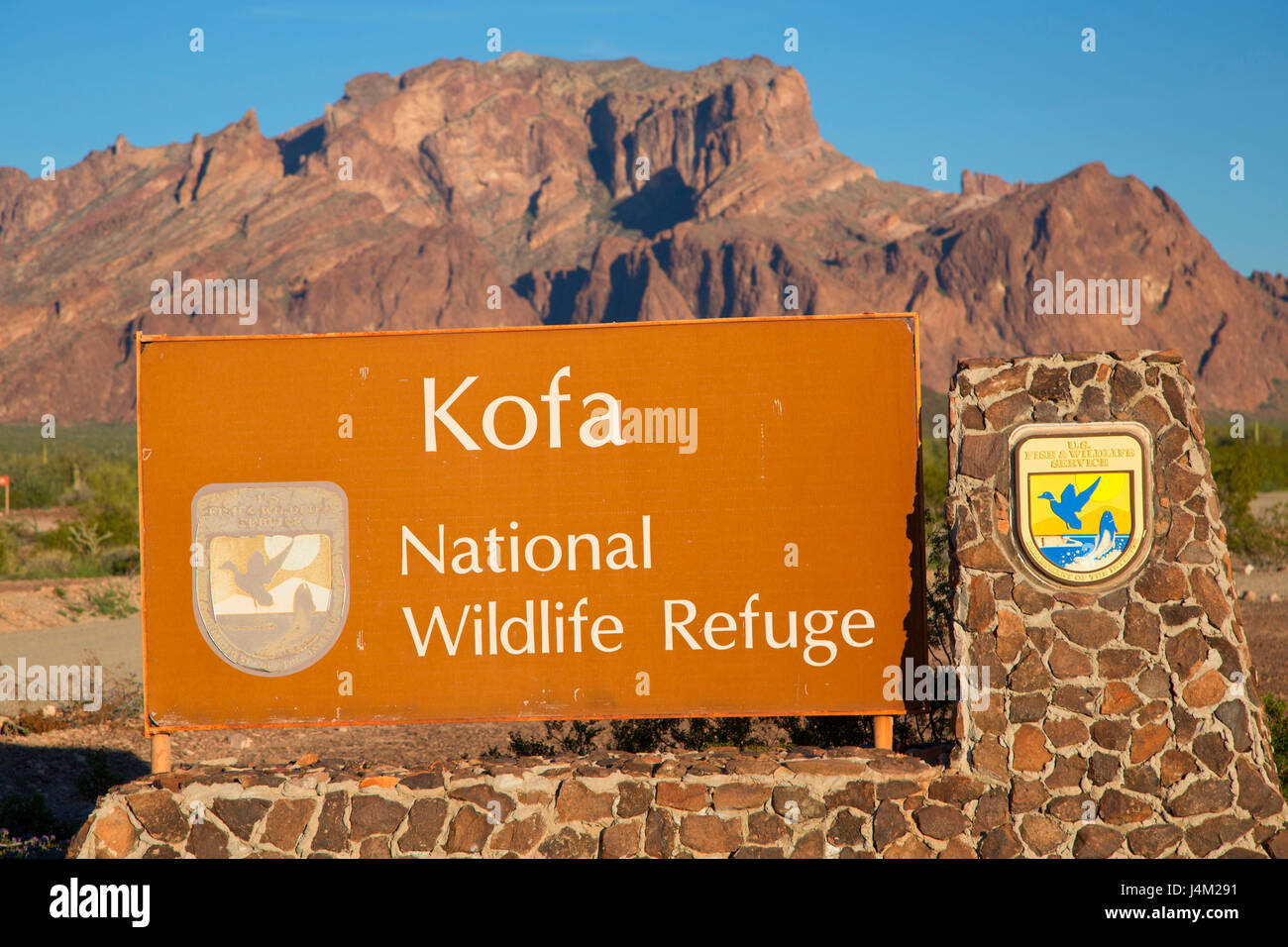 Entrance sign, Kofa National Wildlife Refuge, Arizona Stock Photo