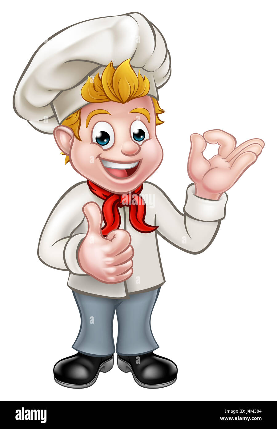 Cartoon chef or baker character giving thumbs up and perfect delicious gesture Stock Photo