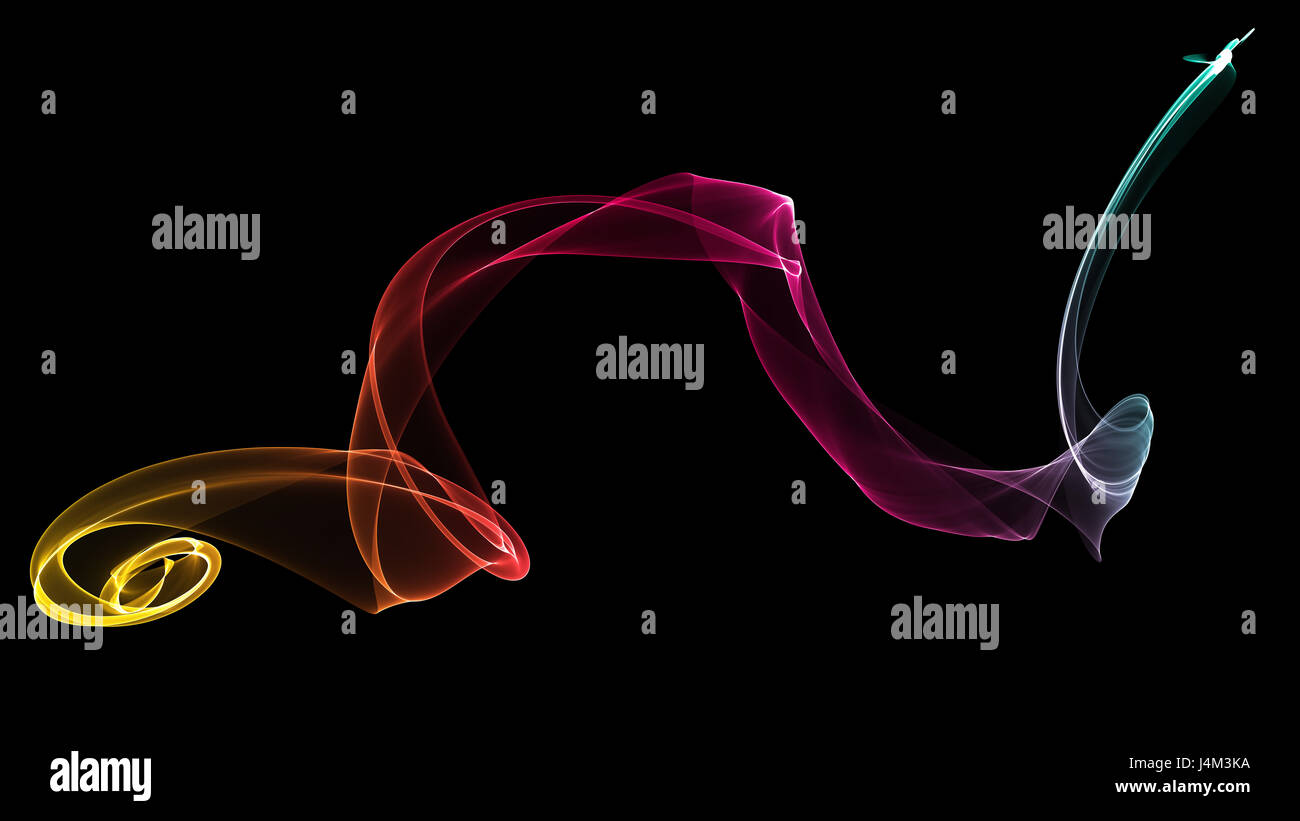 Colorful 3d rendered waves look like smoke on black background Stock ...