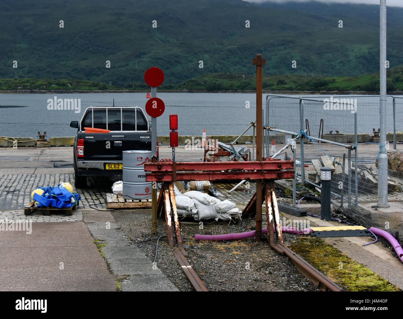 Buffer stop. Kyle of Lochalsh rail station, Ross and Cromarty, Scotland, United Kingdom, Europe. Stock Photo