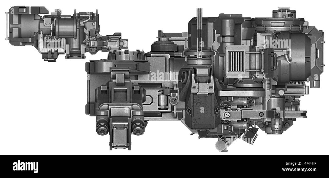 3d illustration of abstract industrial equipment technology mechanism on white background Stock Photo