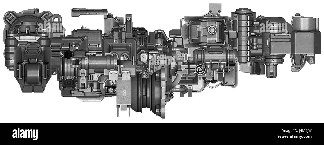 3d illustration of abstract industrial equipment technology mechanism on white background Stock Photo