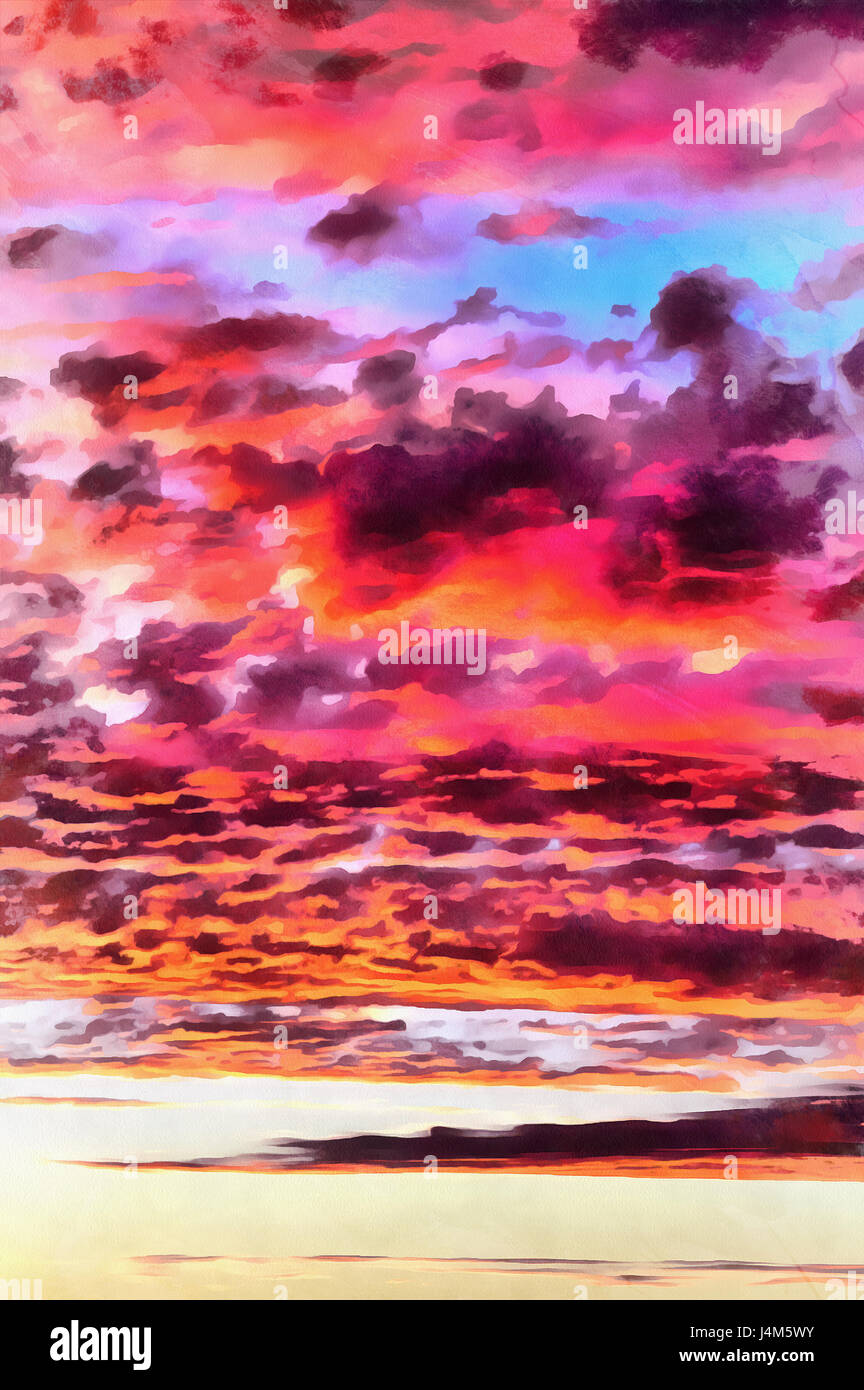 Clouds on sunset sky colorful painting background Stock Photo - Alamy