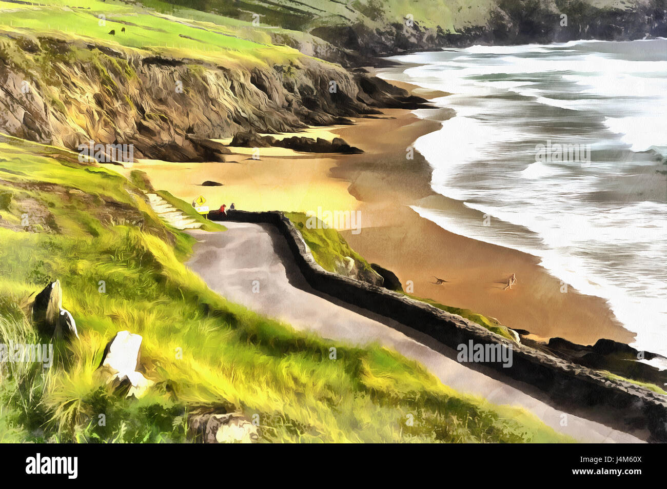 Colorful painting of Slea Head landscape, Dingle peninsula, Ireland Stock Photo