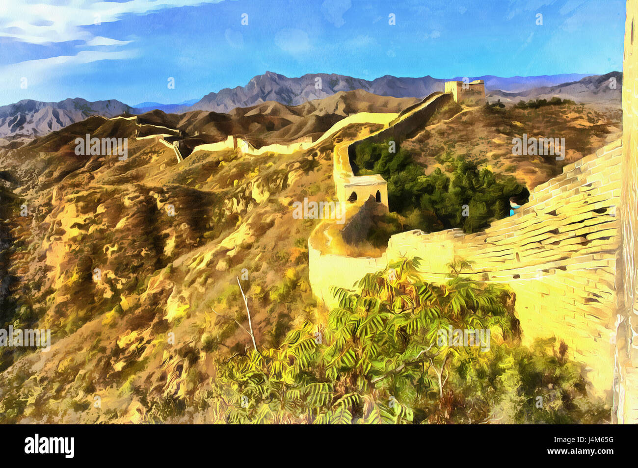 Colorful painting of Great Wall of China, Gubeikou, Miyun, China Stock