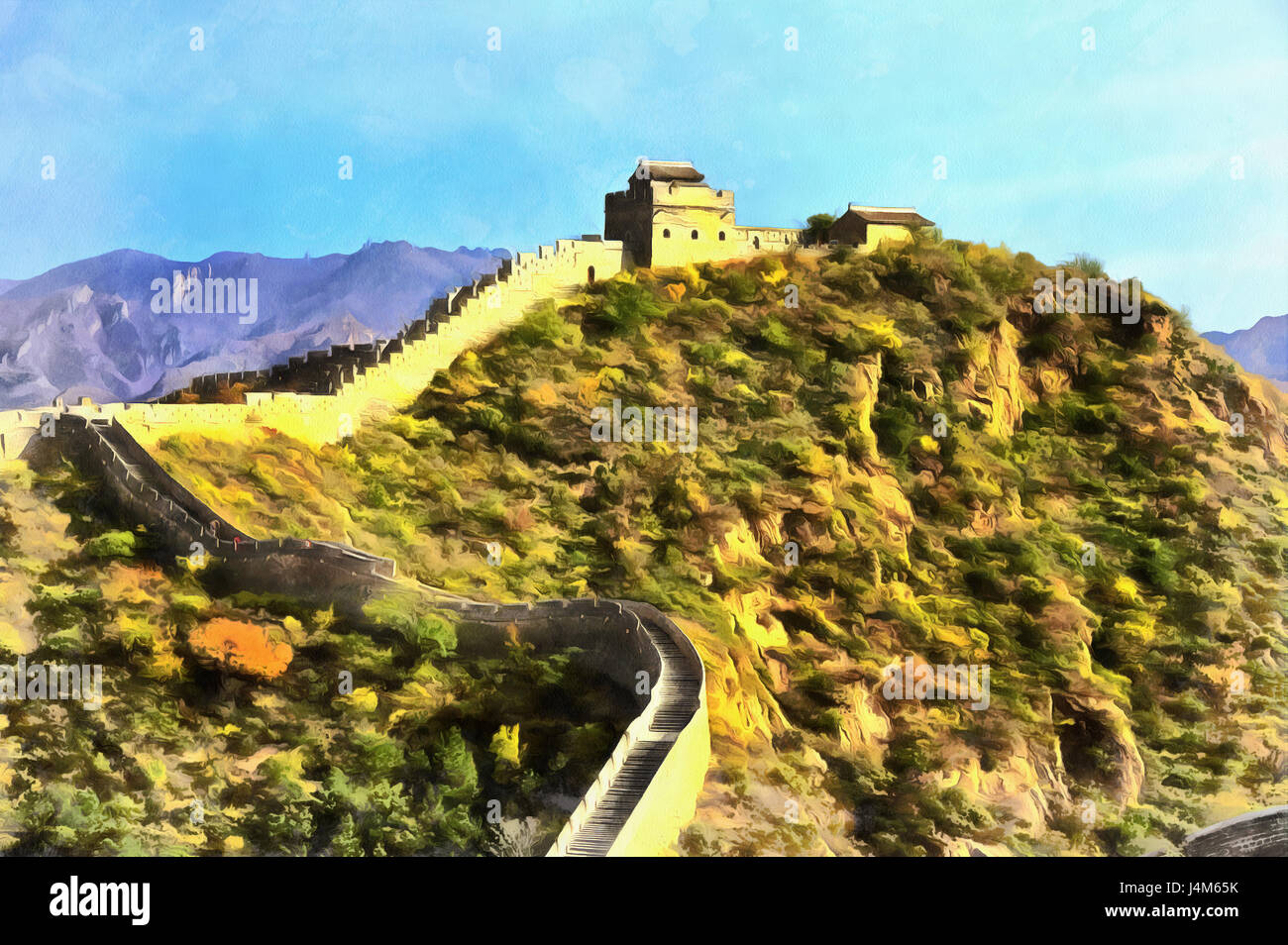 Colorful painting of Great Wall of China, Gubeikou, Miyun, China Stock
