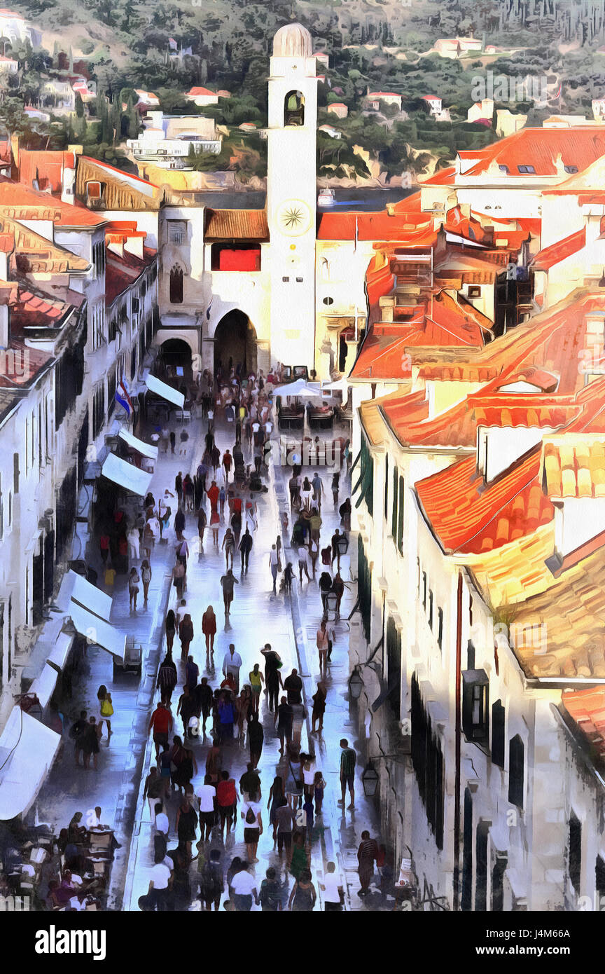 Cityscape colorful painting of Dubrovnik,  Croatia Stock Photo