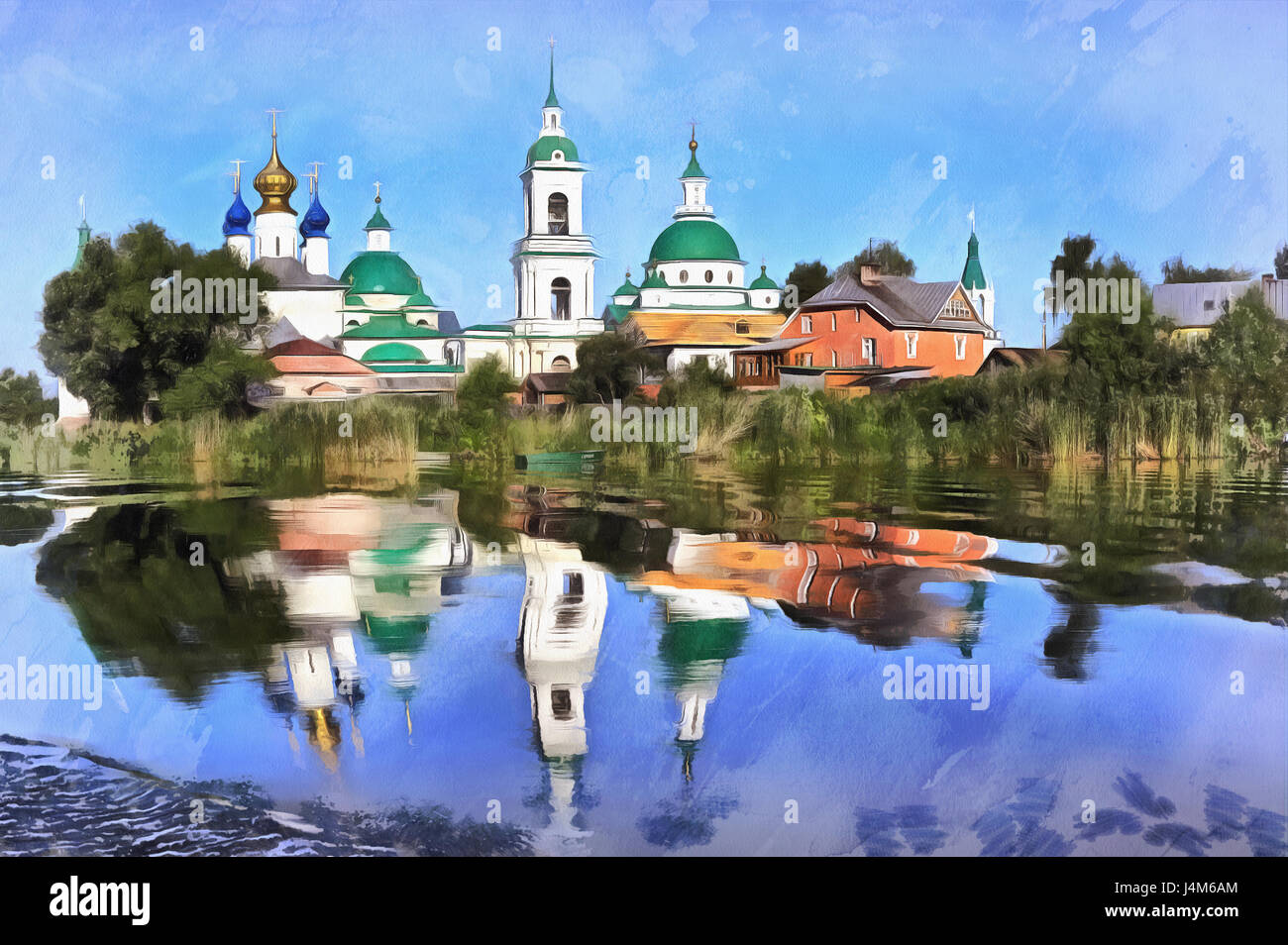 Colorful painting of Monastery of St James (Spaso-Yakovlevsky Monastery), Rostov,  Russia Stock Photo