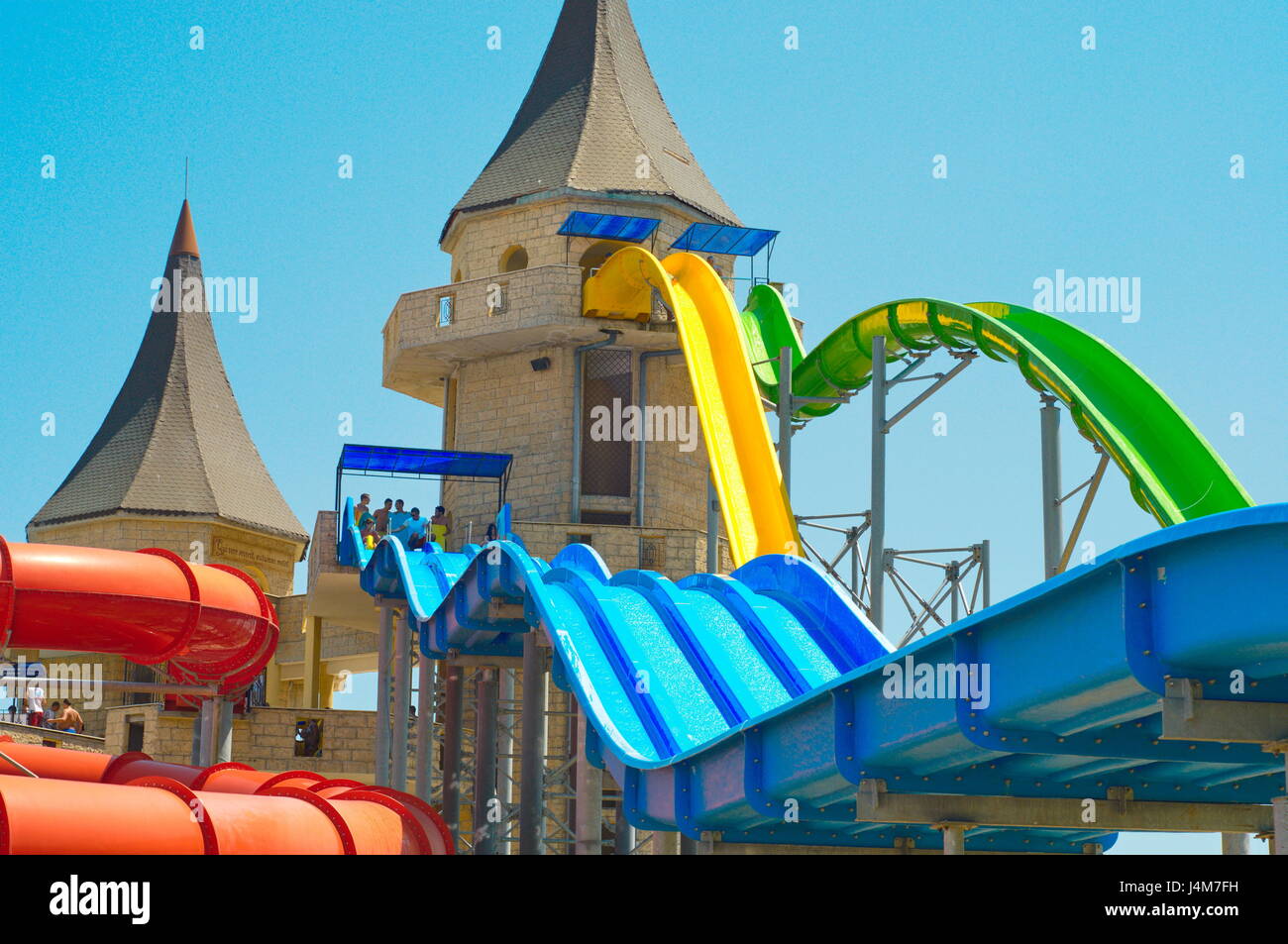 Decorative mushroom with shower in the water park Stock Photo - Alamy