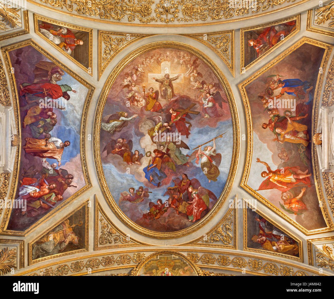 TURIN, ITALY - MARCH 14, 2017: The ceiling fresco of Jesus Christ in his Glory in church Chiesa dei Santi Martiri by Pellegrino Tibaldi (1527 – 1596). Stock Photo