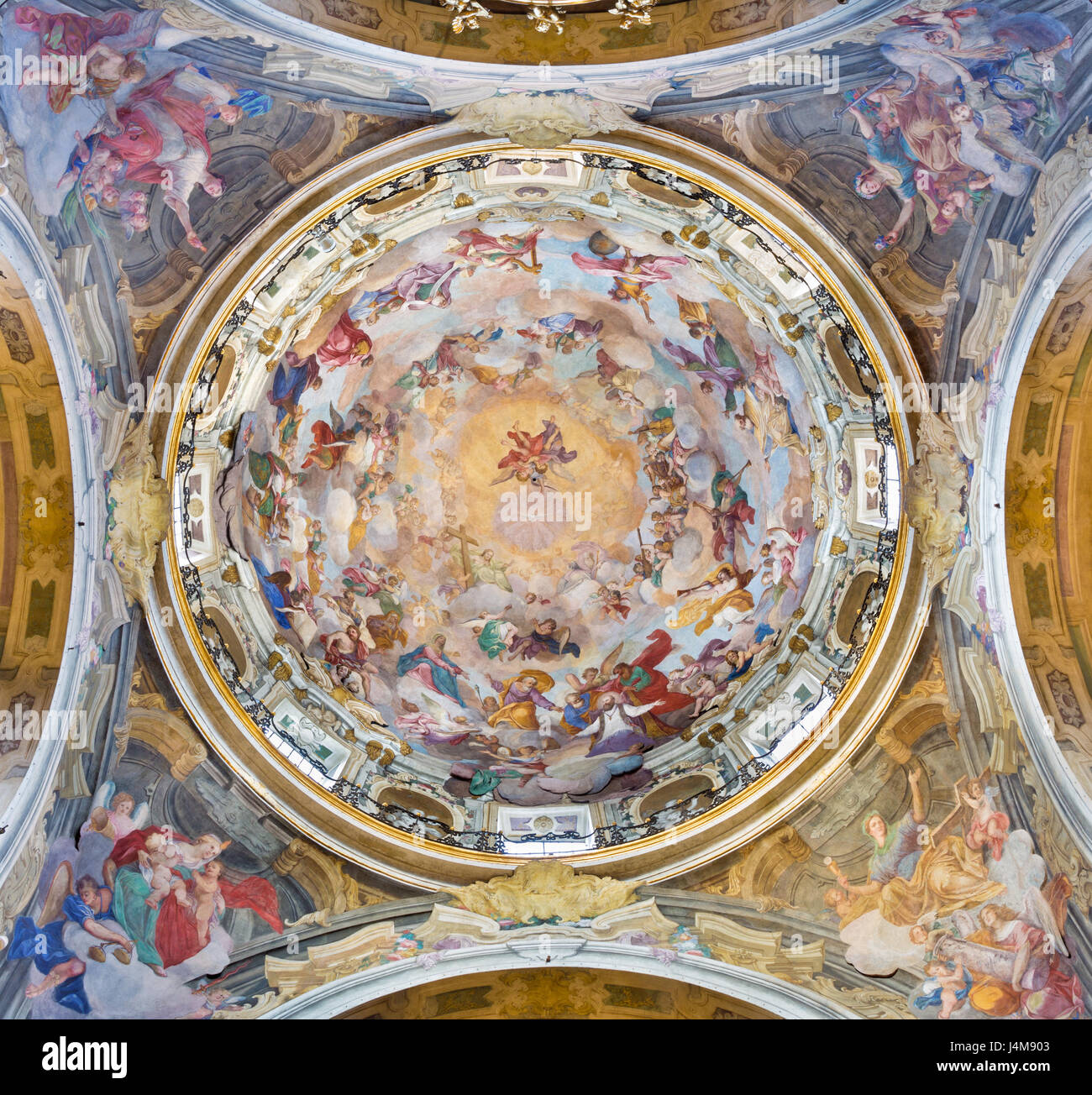 TURIN, ITALY - MARCH 13, 2017: The cupola of Chiesa della Visitazione with the fresco Glory of St. Francis of Sales by Michele Antonio Milocco Stock Photo