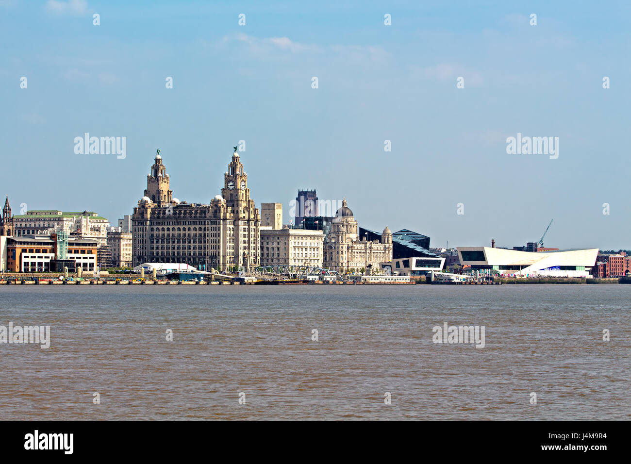 A view of Liverpool waterfront buildings taken from Seacombe Stock Photo