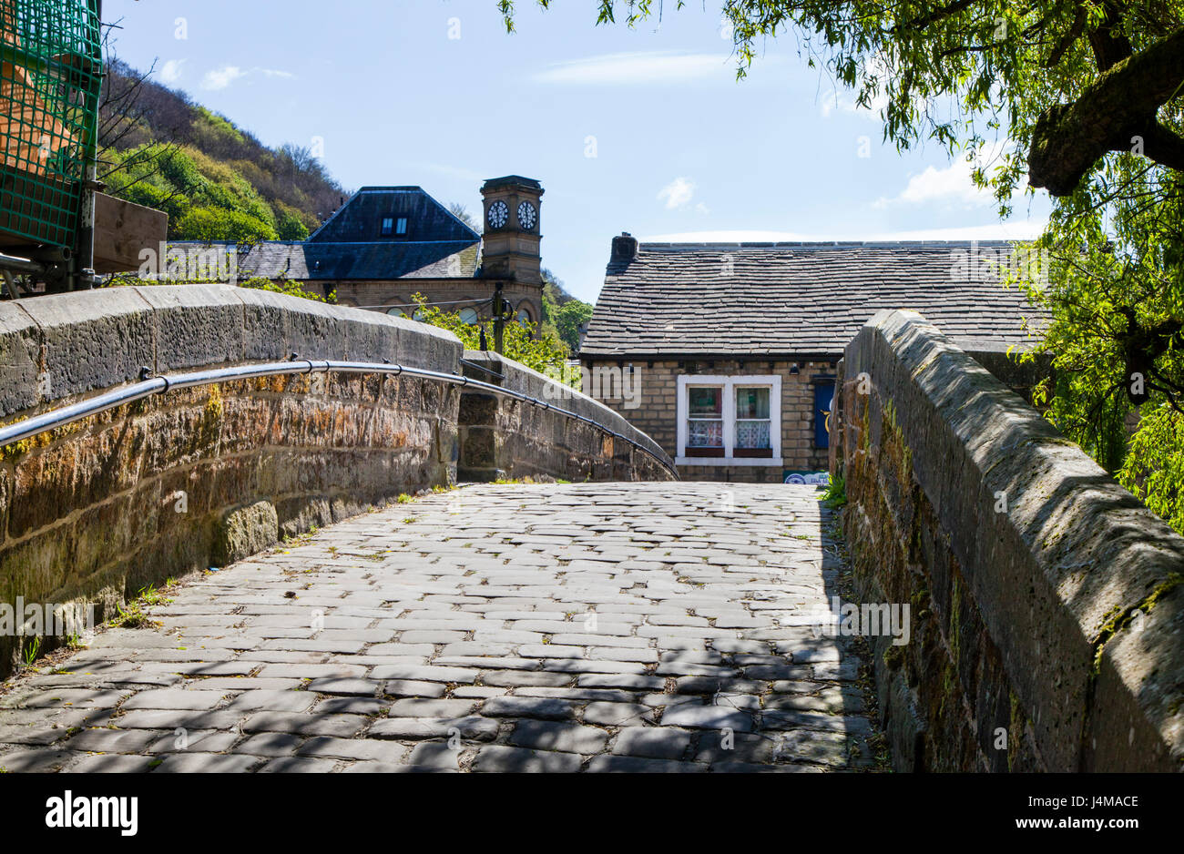 The Old Pack Horse Bridge in the centre of Hebden Bridge, West