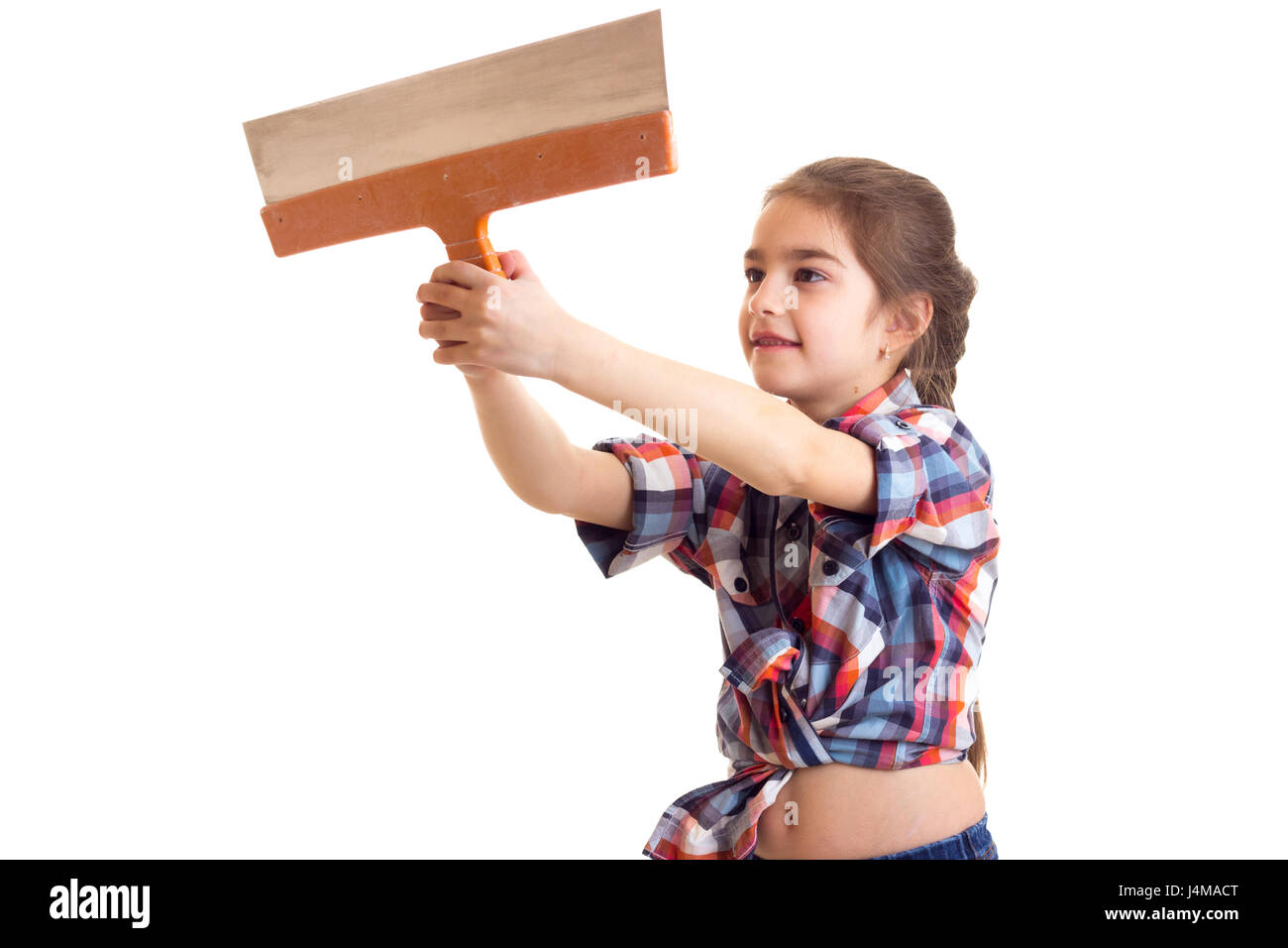 Little girl holding putty knife Stock Photo Alamy