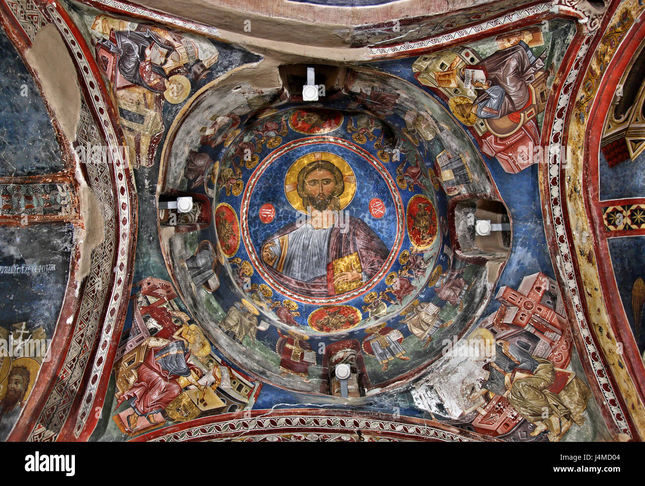 Fresco of Jesus Christ (Pantokrator) on the dome of the church of Agios Nikolaos tis Stegis (St Nicholas of the Roof) , Cyprus Stock Photo