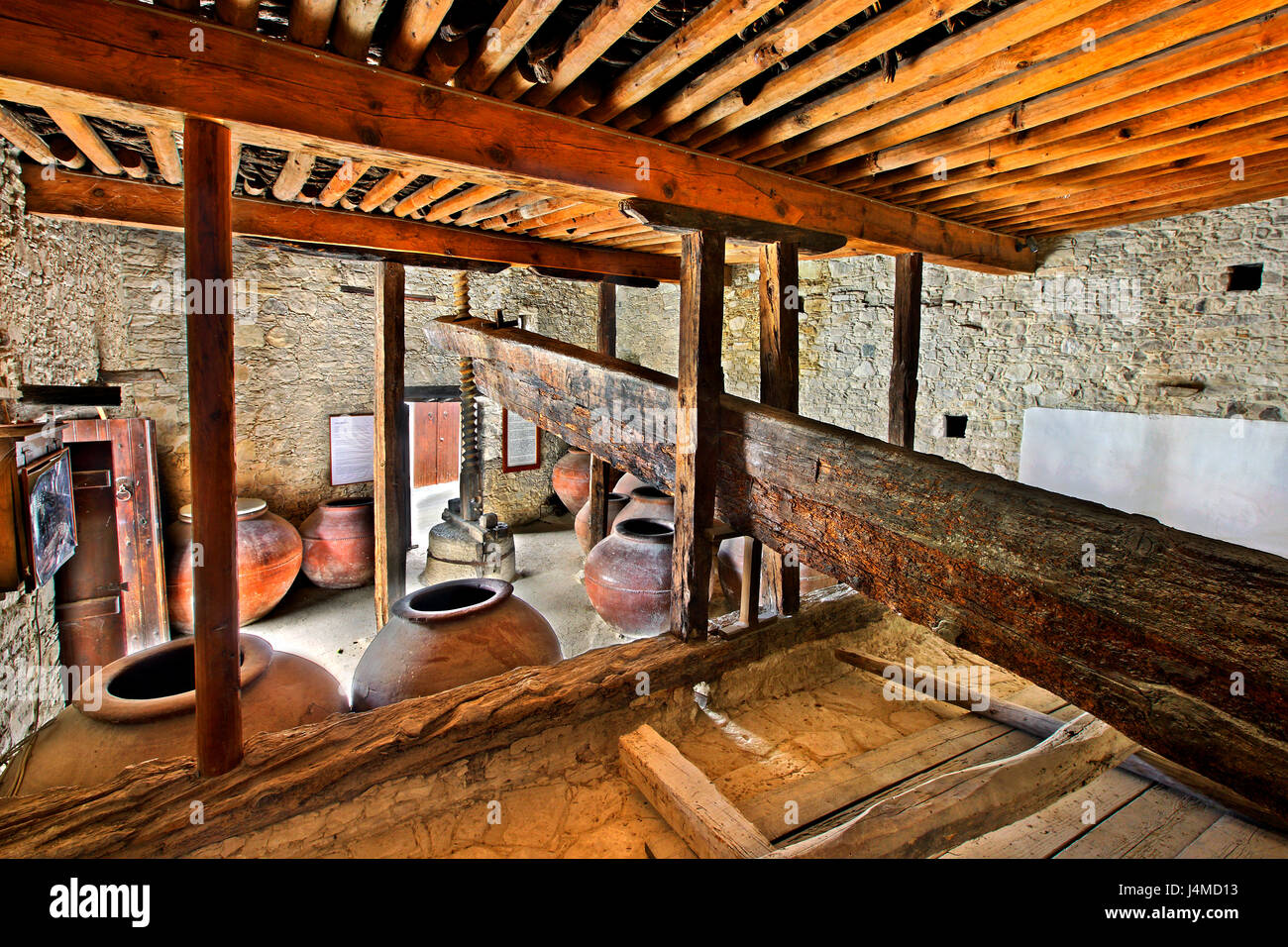 Traditional 'Lenos' (wine press) in Laneia (or 'Lania') village,  one of the 'Villages of Commandaria, Limassol ('Lemessos') district, Cyprus. Stock Photo