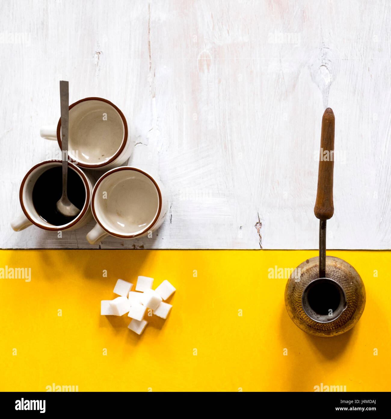 Coffee and sugar on table Stock Photo