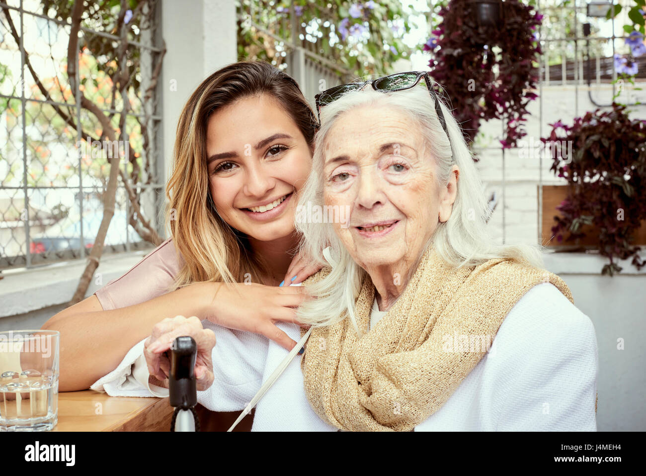 Portrait of smiling grandmother and granddaughter Stock Photo