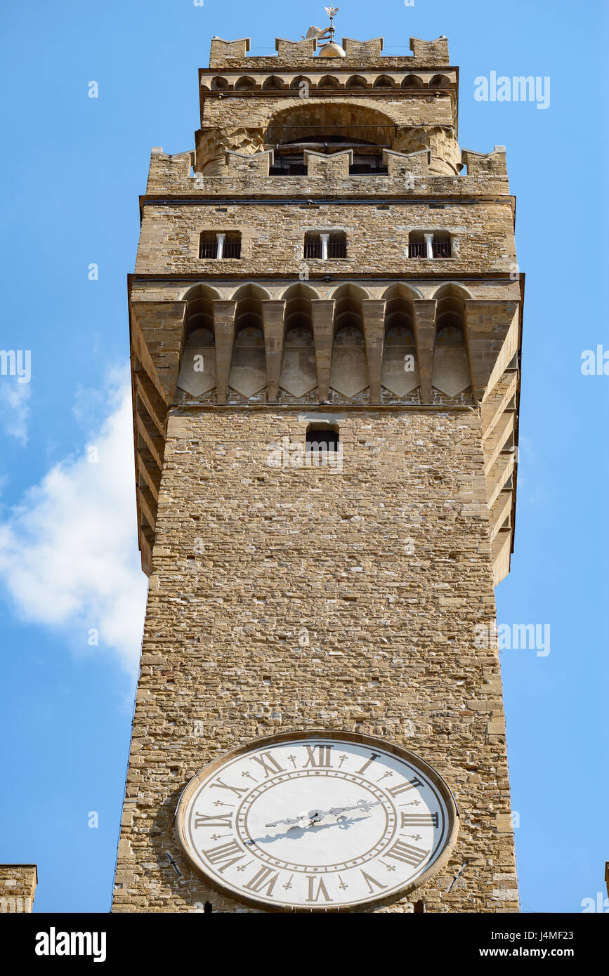 The tower with the clock part of the palazzo vecchio in Florence Stock Photo
