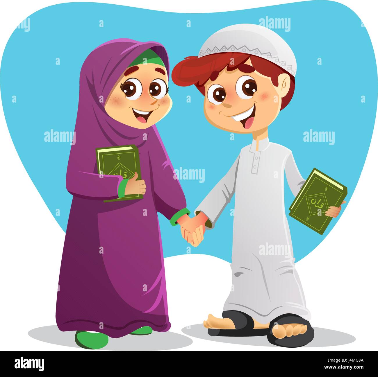 Happy Moslem Kid Showing With Holding Holy Quran - Free Premium Vector