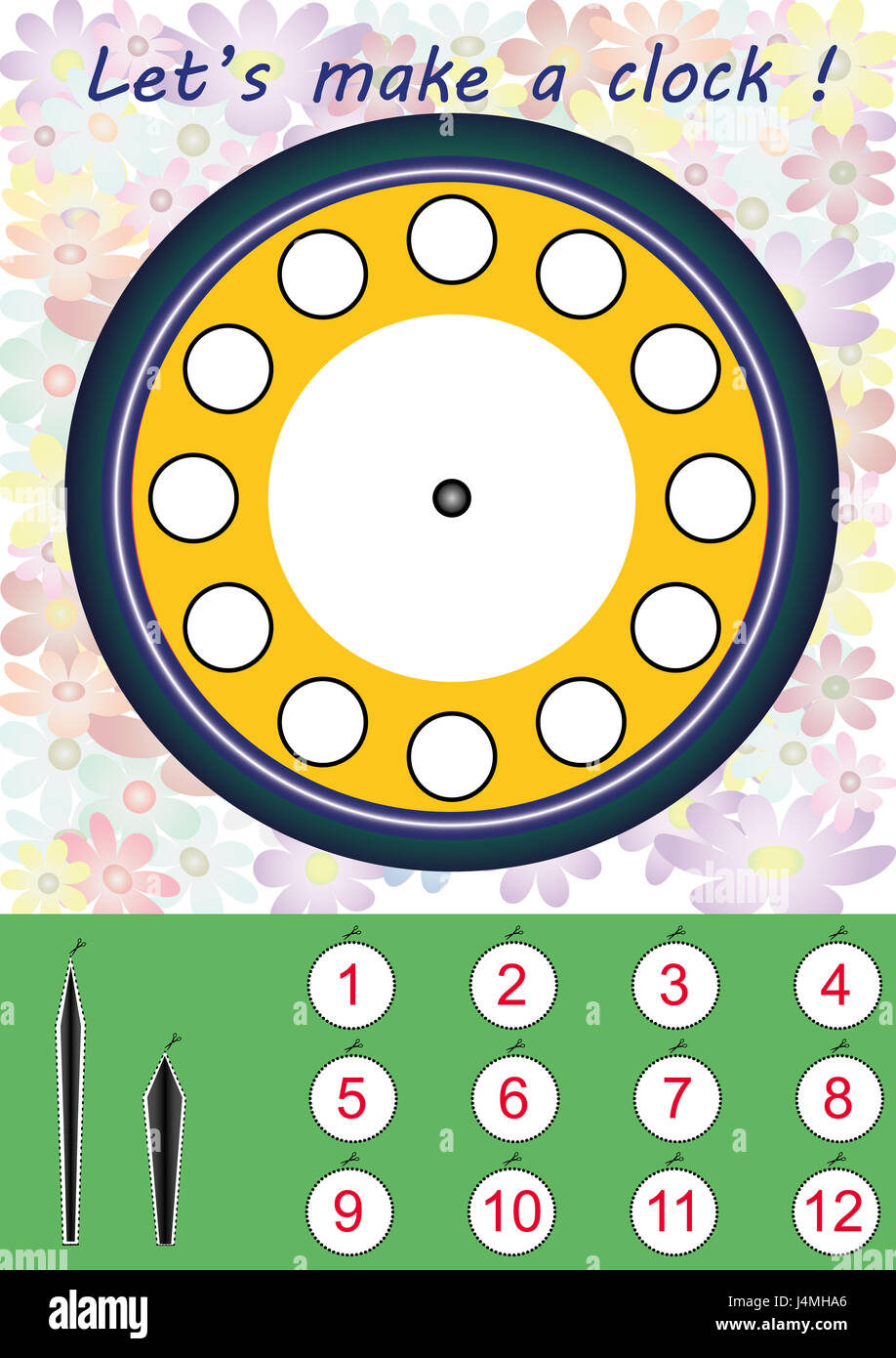 lets make a clock worksheet for kids stock photo alamy
