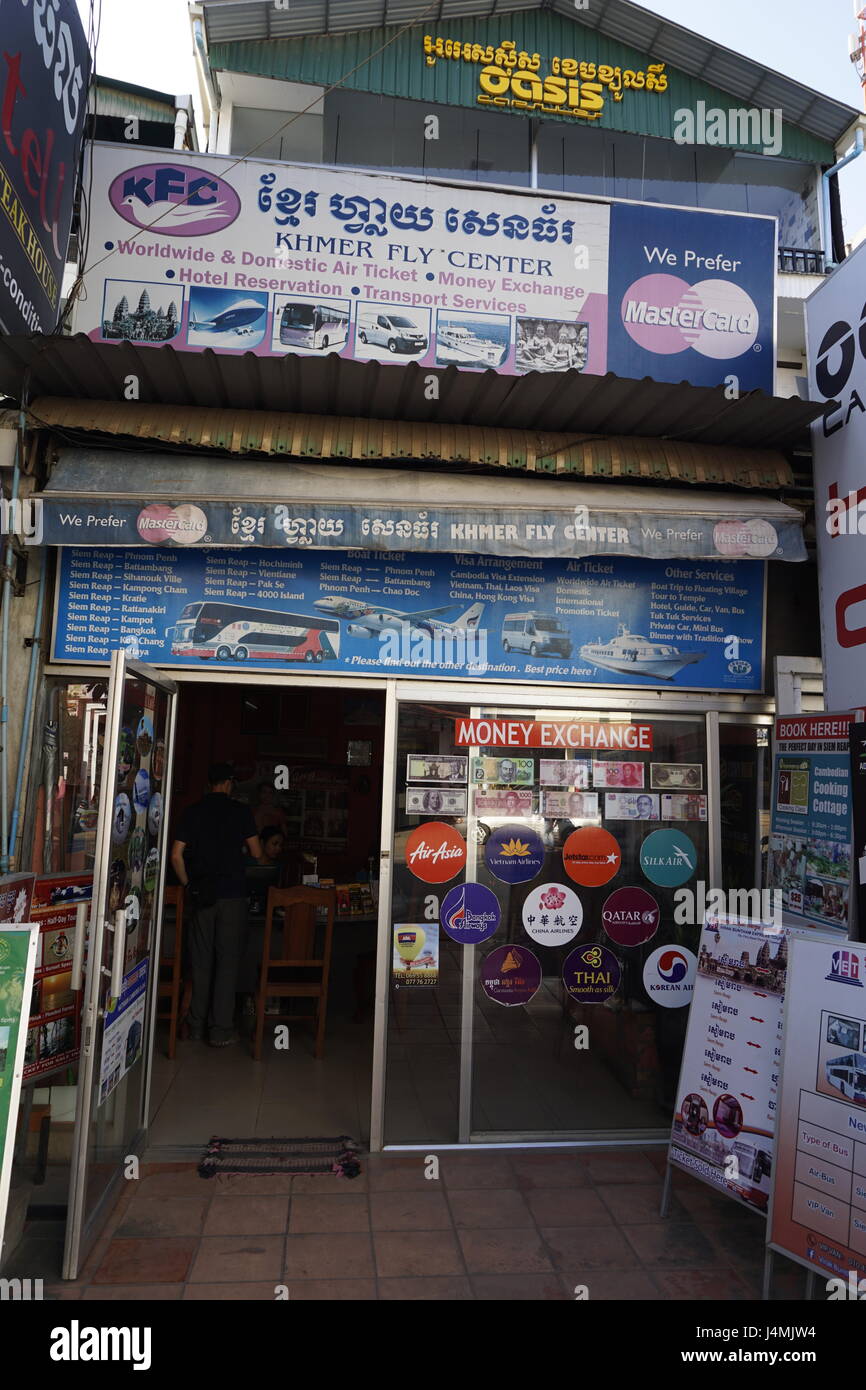 travel agent and money exchange shop in Siam Reap, Cambodia Stock Photo