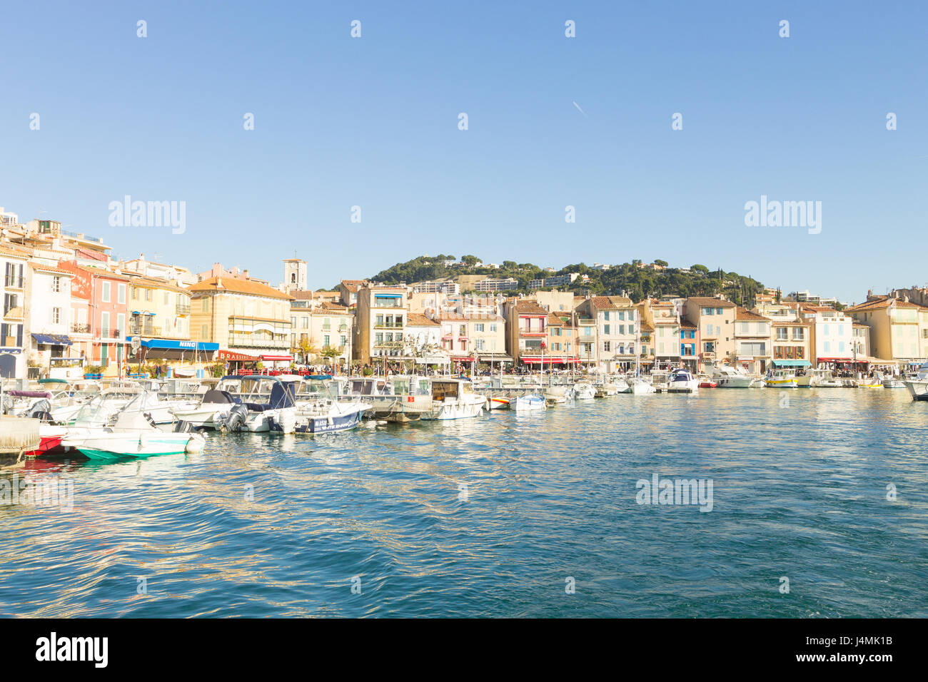 Colorful traditional houses on the promenade in the port of Cassis town, Provence, France Stock Photo