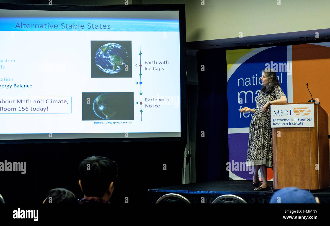 Professor Mary Lou Zeeman speaking on 'Math, Tipping Points, and Planet Earth' at National Math Festival, Washington DC, USA, April 22, 2017. Stock Photo