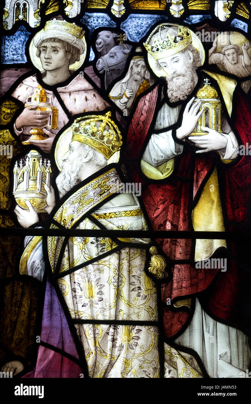 Three Kings stained glass window in a church Stock Photo Alamy
