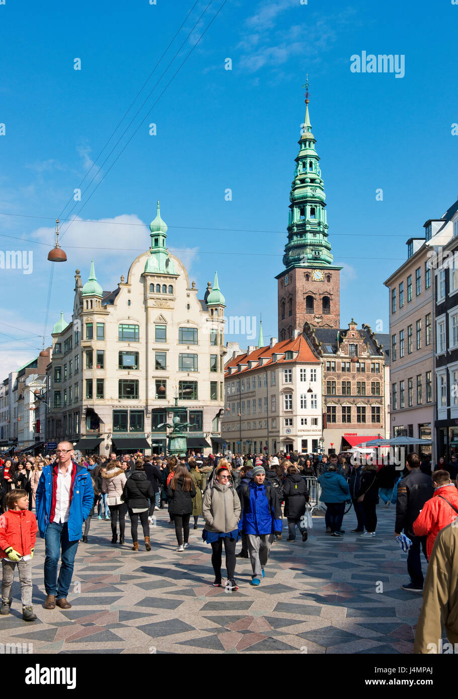 Busy shopping street of Stroget in central Copenhagen, Denmark Stock Photo