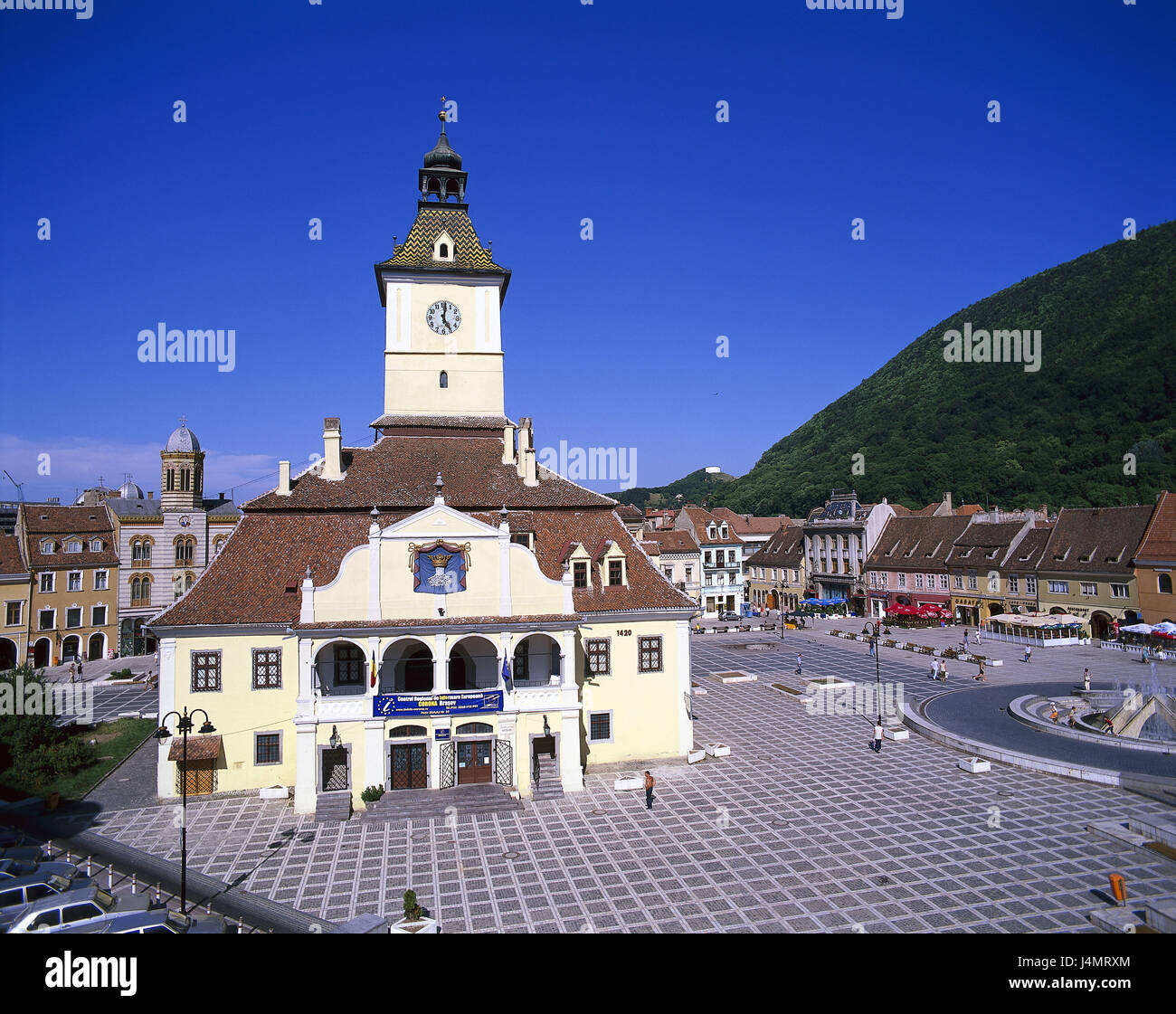 Romania, Brasov, Piata Sfatului, city hall, in 1420 Southeast Europe, the Balkans, south cirque godfather, Kronstadt, town, houses, marketplace, city hall building, Primaria, building, structure, architecture, place of interest Stock Photo