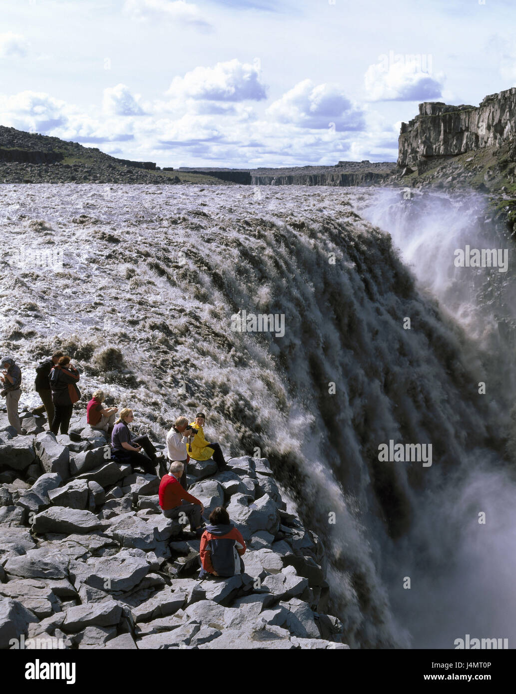Iceland, Jökulsargljufur national park, Dettifoss, lookout, tourist Europe, island, Iceland, north-east, flux Jökulsa A Fjöllum, glacier flux, waters, gulch, abyss, nature, nature power, spectacle of nature, place of interest, tourism, Stock Photo