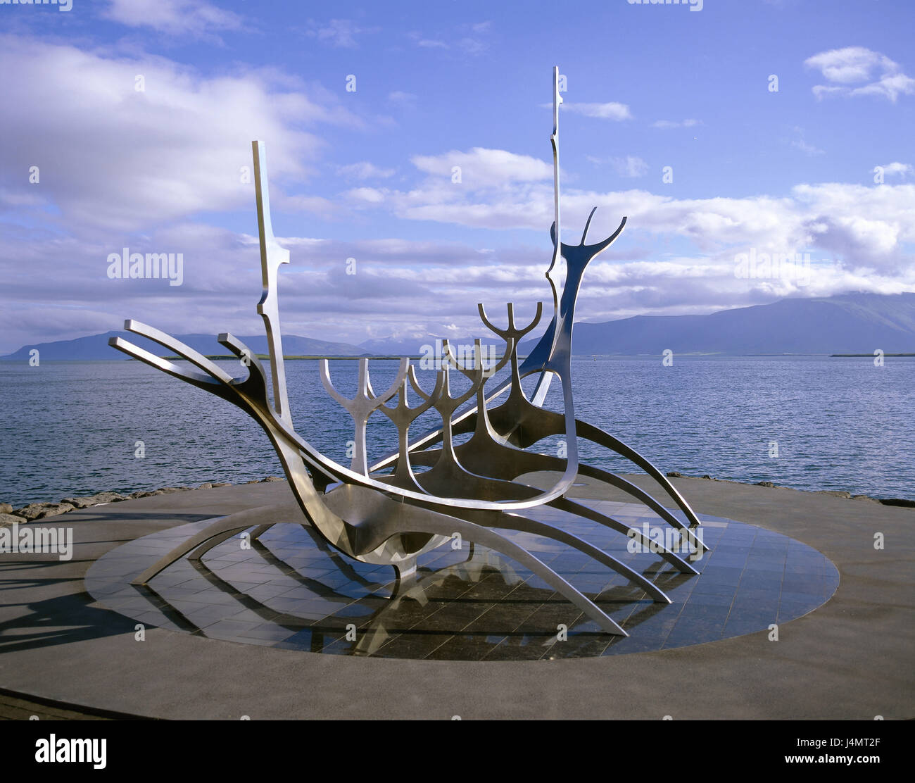 Iceland, Reykjavik, west coast, sculpture, Viking ship, 'Solfar', Europe, island, Iceland, capital, coast, shore, ship, ship sculpture, art, solar driver, skeleton, stylises, place of interest, outside Stock Photo