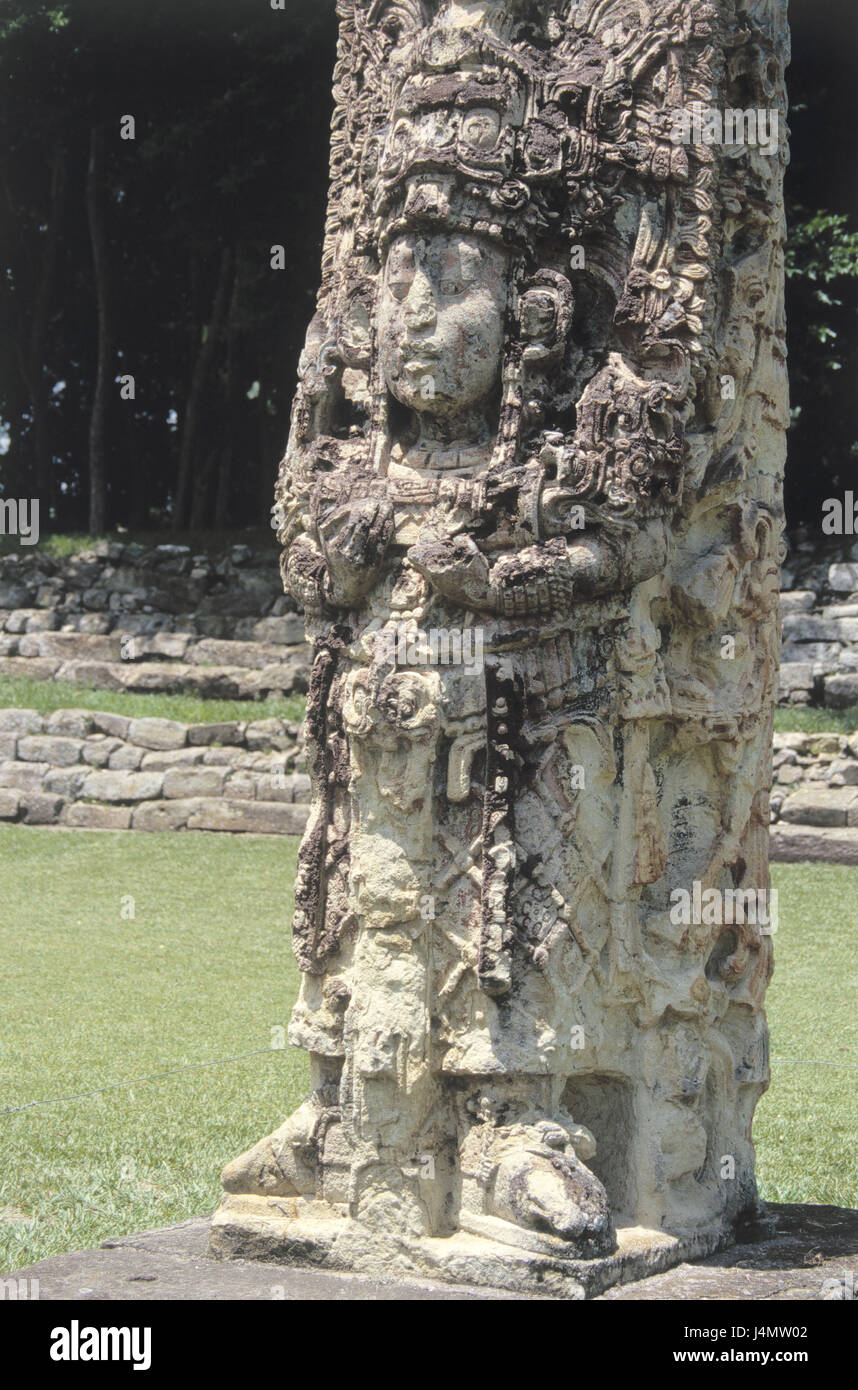 Honduras, Copan, ruin site, stele, relief, detail Central America ...
