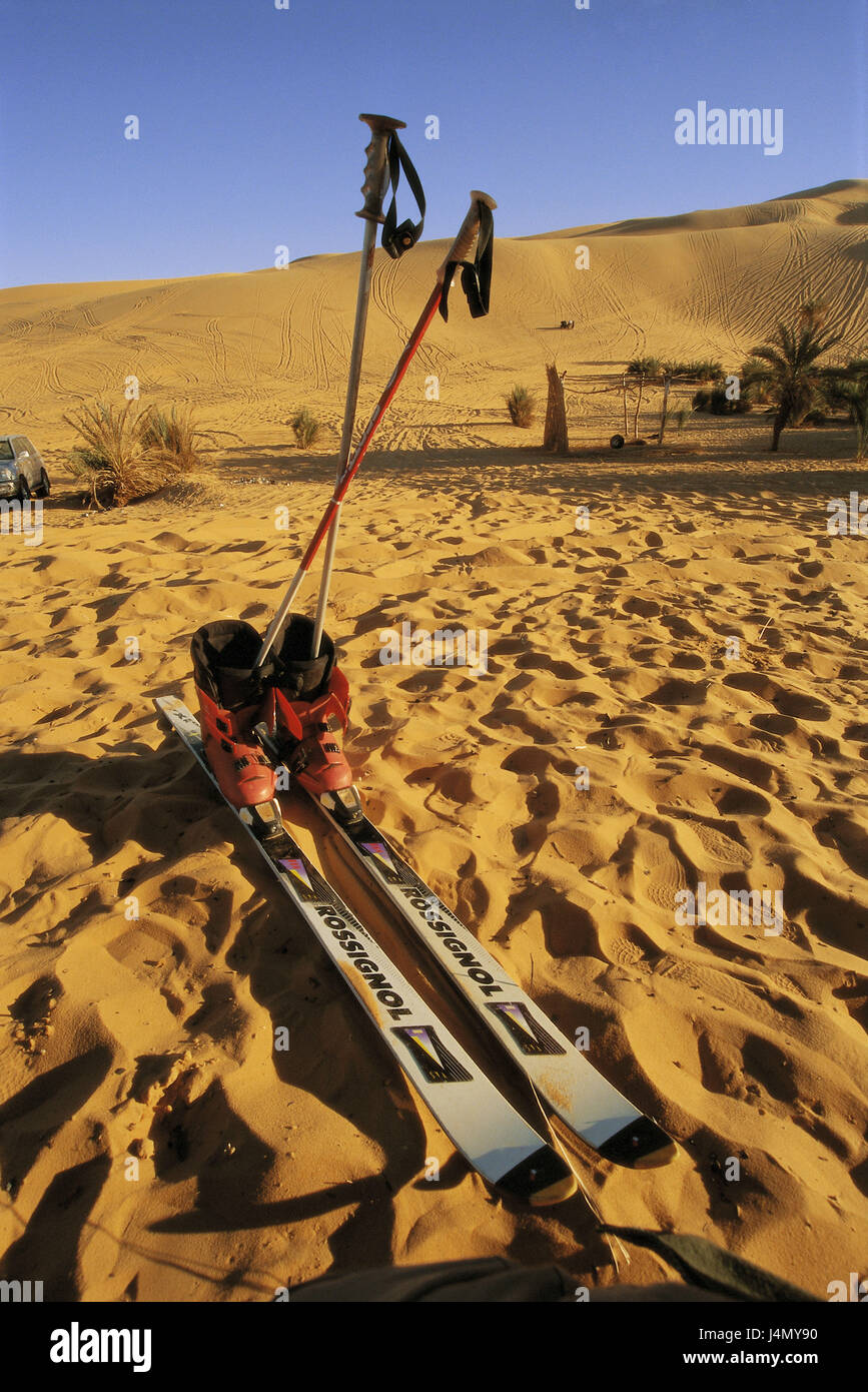 Libya, Idehan Ubari, desert Sahara, dunes, ski equipment, Sand Africa