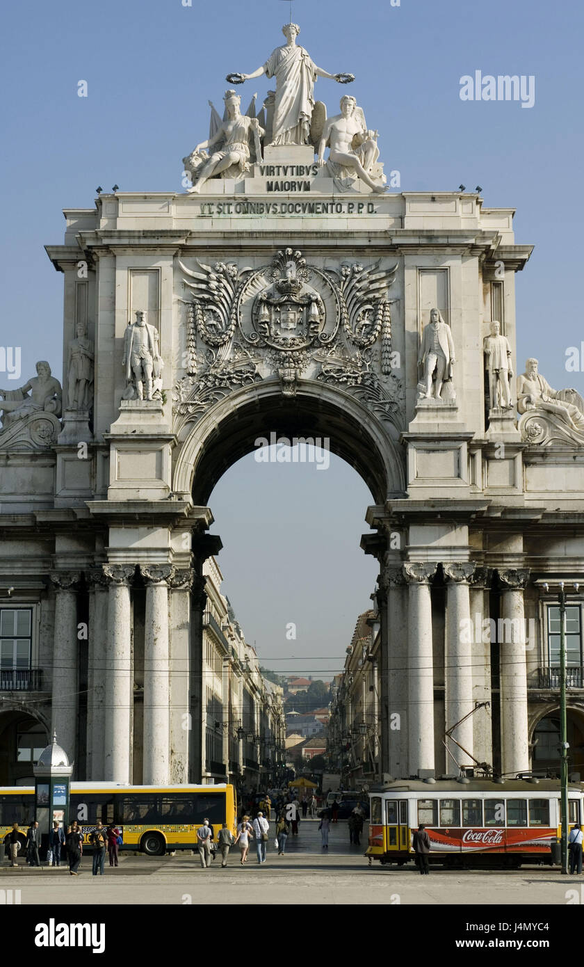 Praca Th Commercio, triumphal arch, Arco there Rua Augusta, Lisbon, Portugal, Stock Photo