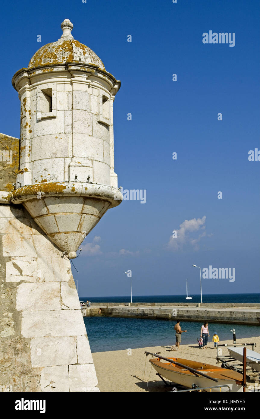 Sea, castle, Forte-da-Ponta-da-Bandeira, beach, Lagos, Algarve, Portugal, Stock Photo