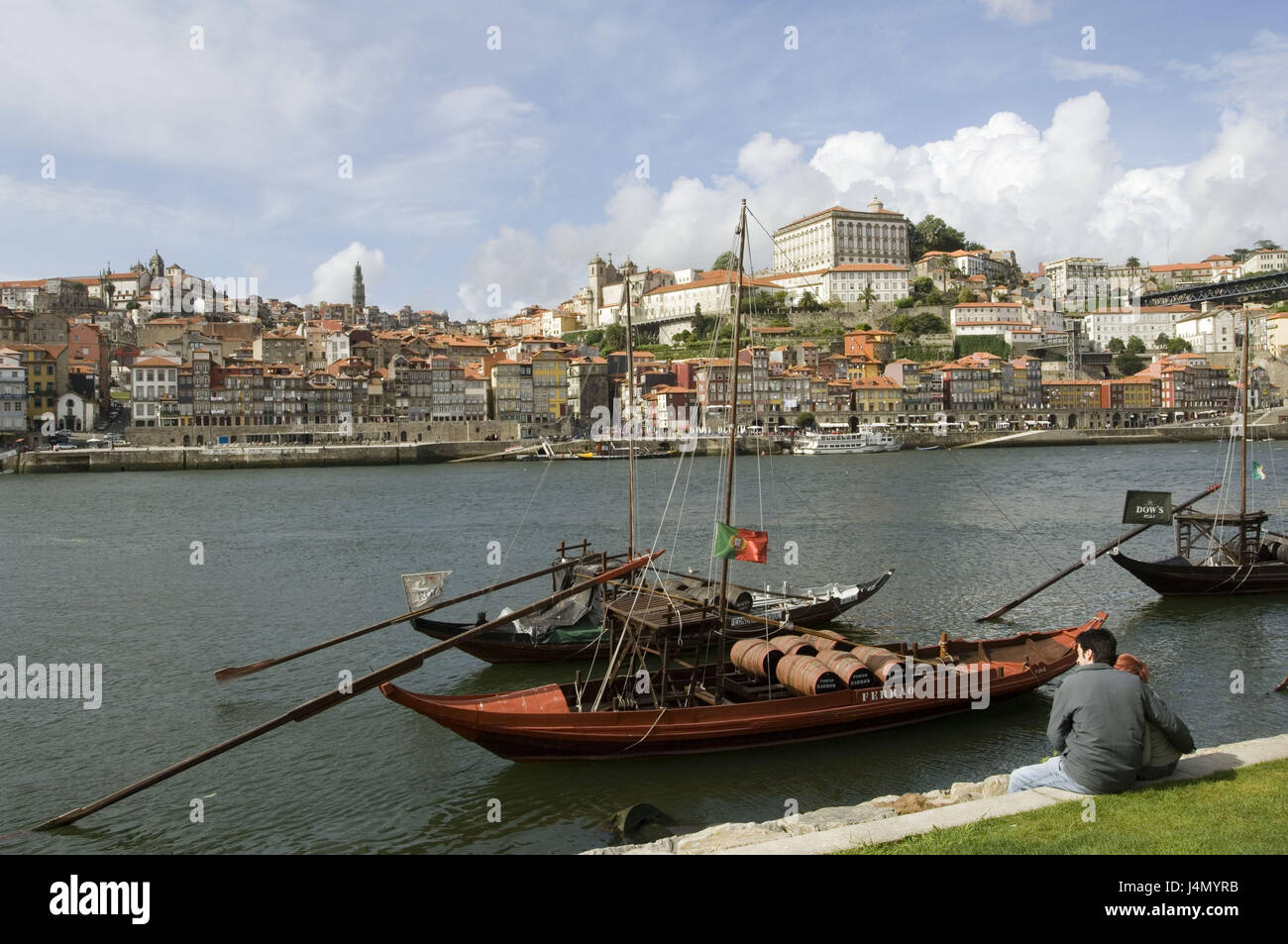 Vila Nova there Gaia, flux Douro, 'Rabelos', ships, port barrels, postage, Portugal, Stock Photo