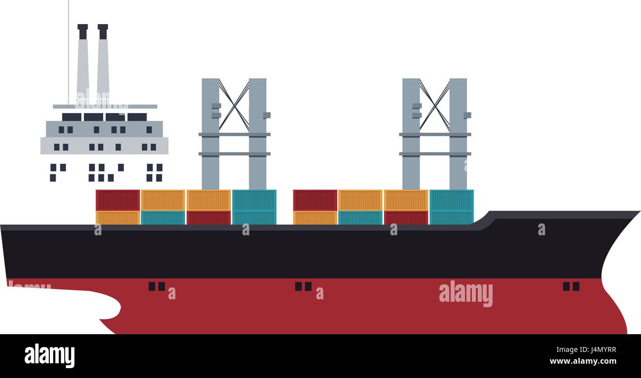 cargo ship containers export cranes industrial Stock Vector