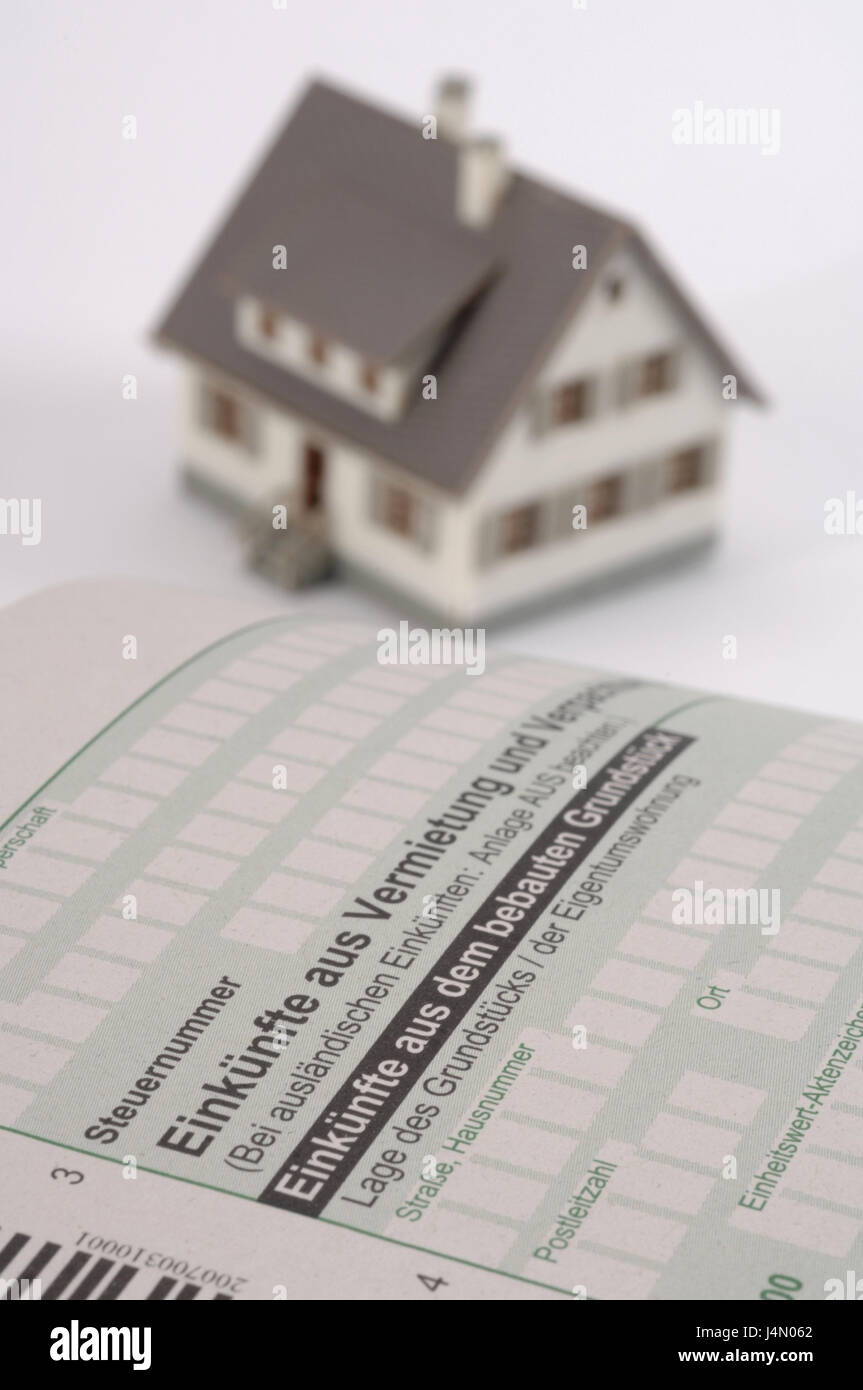 Steering wheel form, house model, tax return, steering