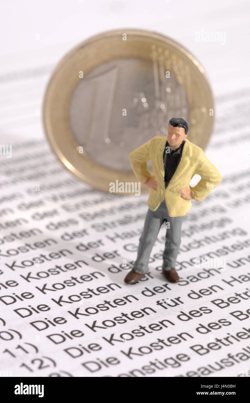 Hire contract, character, euro of coin, icon, rent, tenant, rent, rent,  lease, lease, renter, hire contract, model character, person, money, coin,  euro, expenses, renters, tenants, house expenses, Nebenmiete, hire  contract, additional costs,